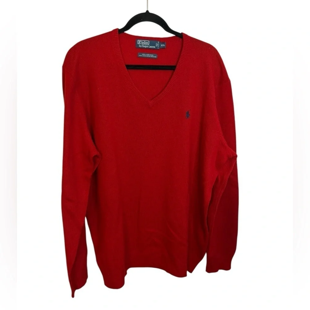 Polo Ralph Lauren Vintage Red Lambswool V-Neck Sweater